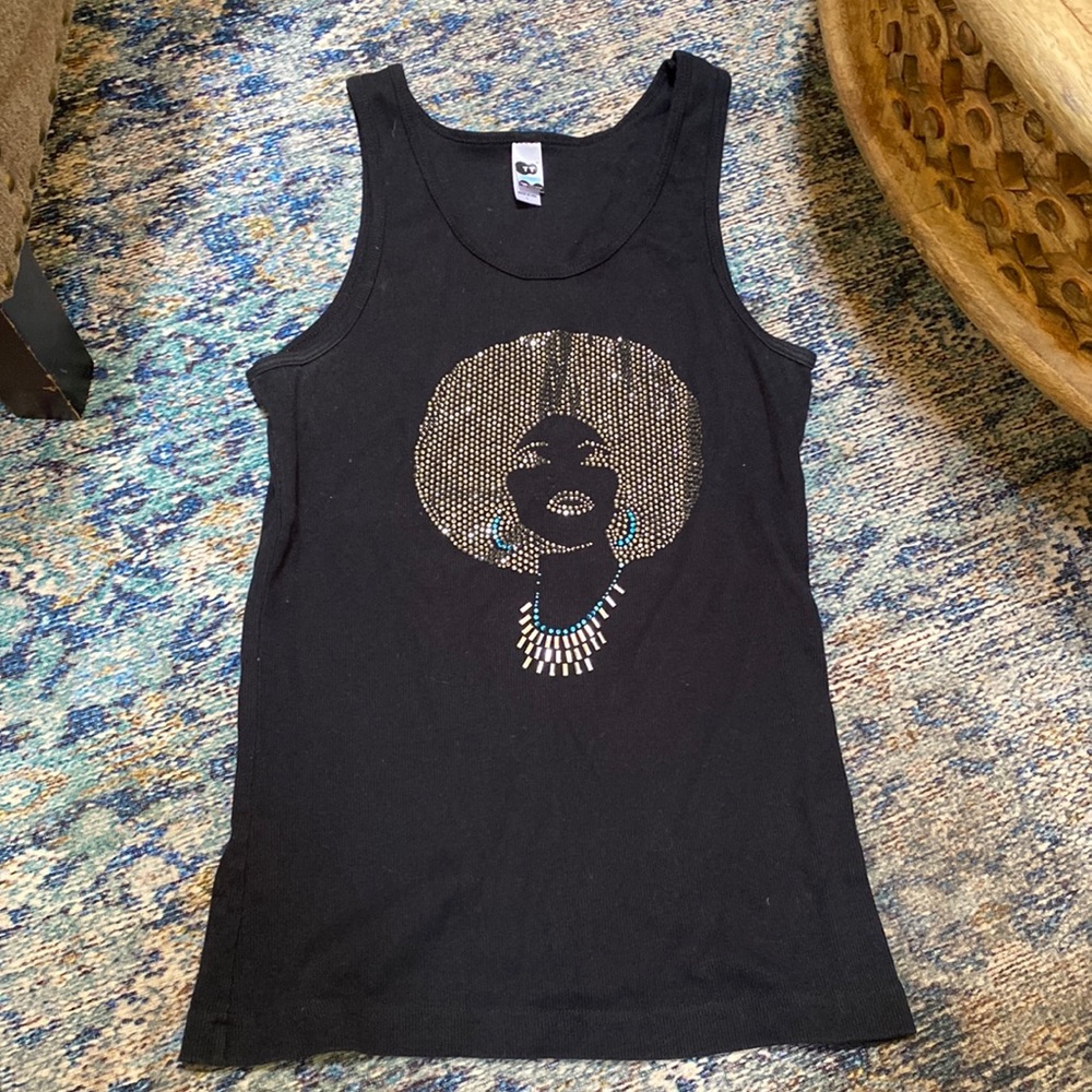 Novelty rhinestone afro tee